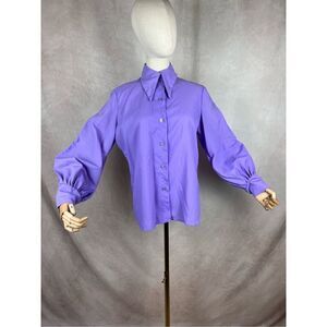 Vintage 1970s Dagger Top Bishop Sleeve Mod MCM Plus Size Large Disco Purple